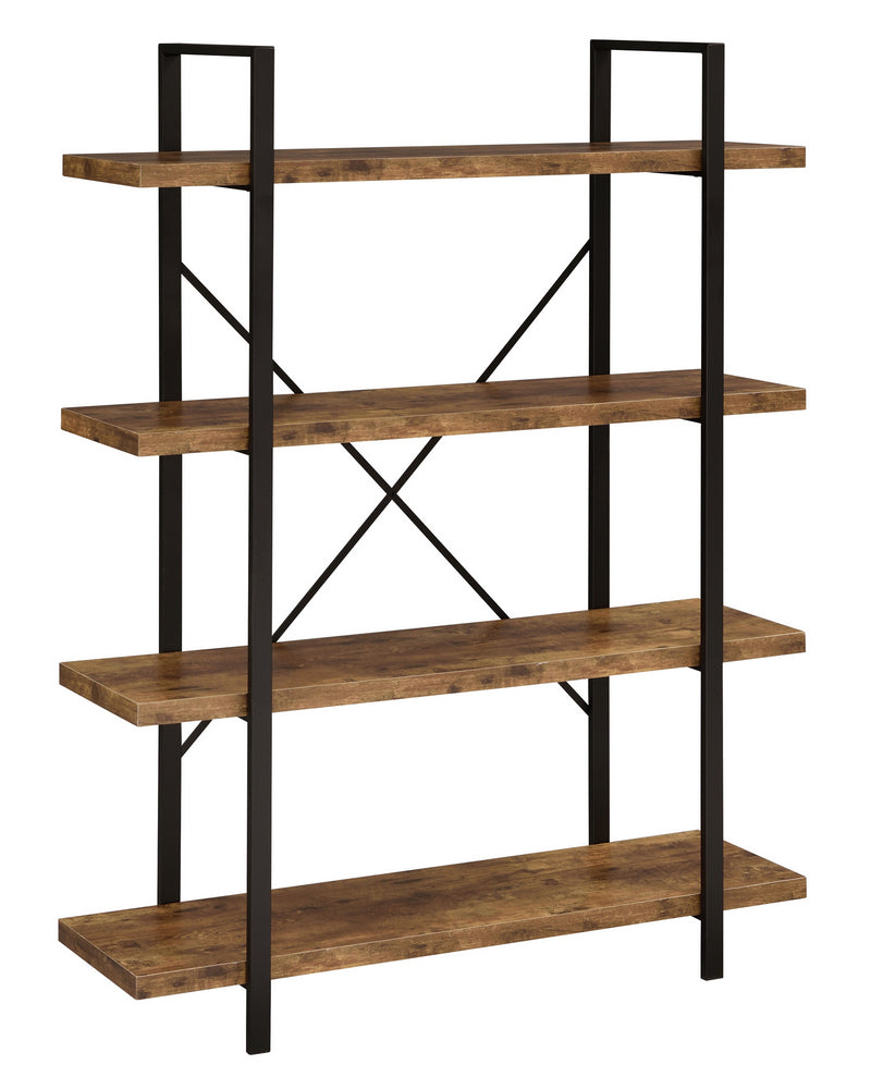 Nailah Antique Nutmeg Wood/Black Metal 4-Shelf Bookcase