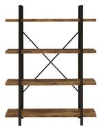 Nailah Antique Nutmeg Wood/Black Metal 4-Shelf Bookcase