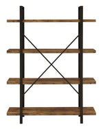 Nailah Antique Nutmeg Wood/Black Metal 4-Shelf Bookcase