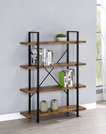 Nailah Antique Nutmeg Wood/Black Metal 4-Shelf Bookcase