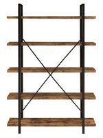 Nailah Antique Nutmeg Wood/Black Metal 5-Shelf Bookcase