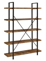 Nailah Antique Nutmeg Wood/Black Metal 5-Shelf Bookcase