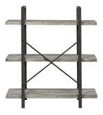 Nailah Grey Driftwood Wood/Gunmetal Metal 3-Shelf Bookcase