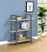 Nailah Grey Driftwood Wood/Gunmetal Metal 3-Shelf Bookcase