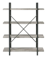 Nailah Grey Driftwood Wood/Gunmetal Metal 4-Shelf Bookcase