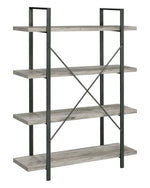 Nailah Grey Driftwood Wood/Gunmetal Metal 4-Shelf Bookcase