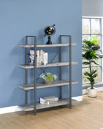 Nailah Grey Driftwood Wood/Gunmetal Metal 4-Shelf Bookcase