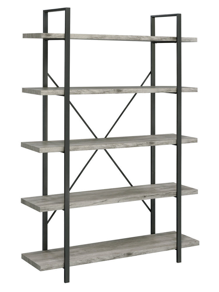 Nailah Grey Driftwood Wood/Gunmetal Metal 5-Shelf Bookcase