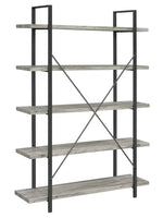 Nailah Grey Driftwood Wood/Gunmetal Metal 5-Shelf Bookcase