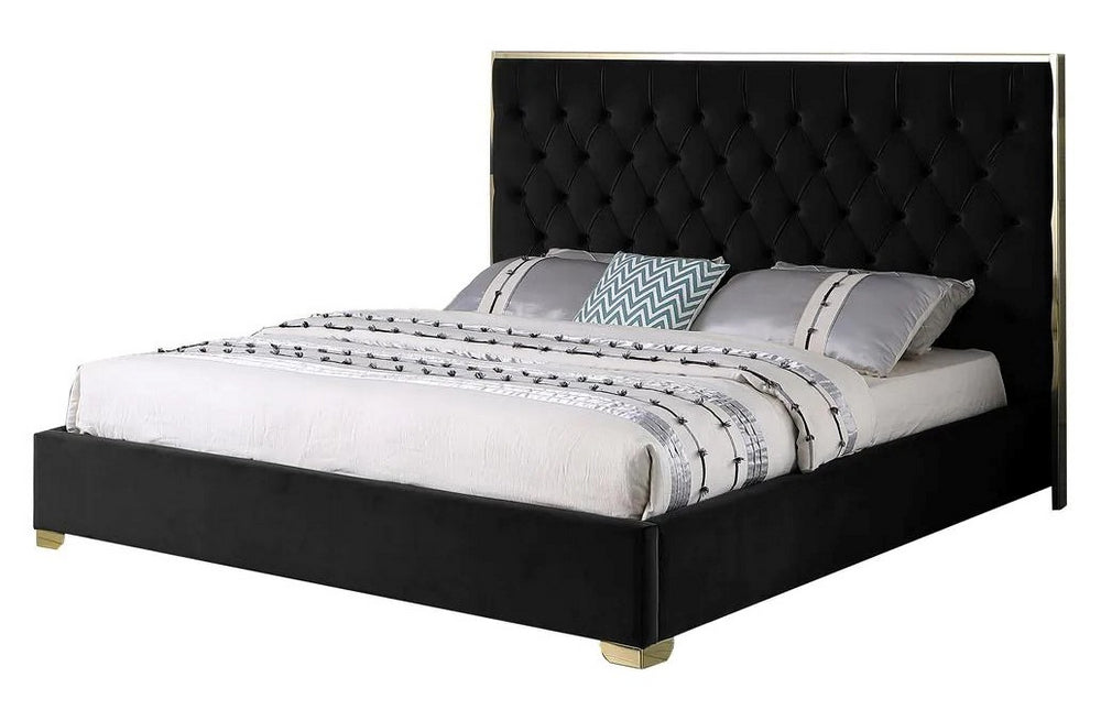 Natasha Black Velour/Gold Metal King Bed (Oversized)