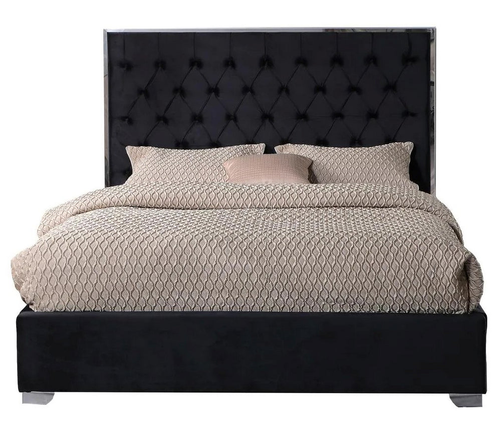 Natasha Black Velour/Silver Metal Cal King Bed (Oversized)