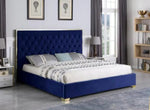 Natasha Blue Velour/Gold Metal Cal King Bed (Oversized)