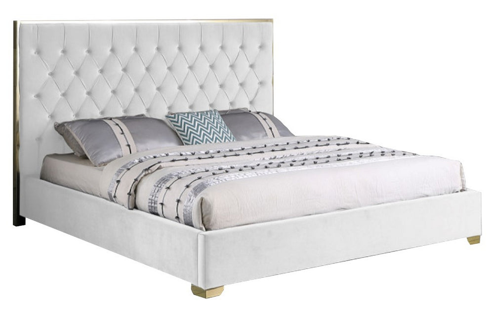 Natasha White Velour/Gold Metal Cal King Bed (Oversized)