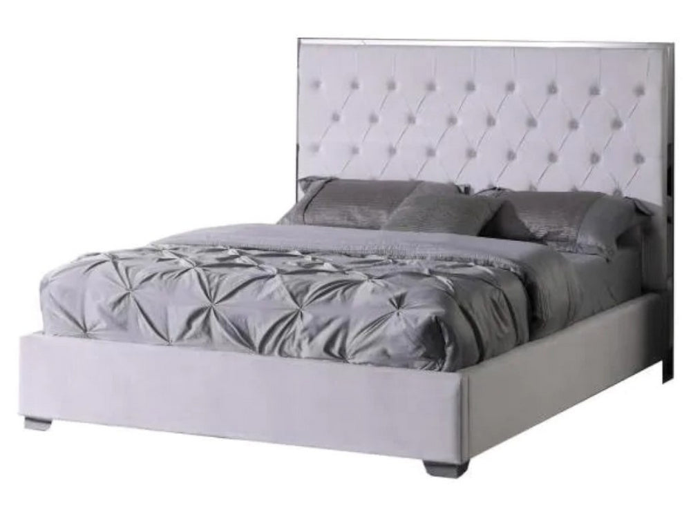 Natasha White Velour/Silver Metal King Bed (Oversized)