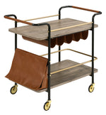 Naude Natural Wood/Gold Metal Serving Cart with Pouch