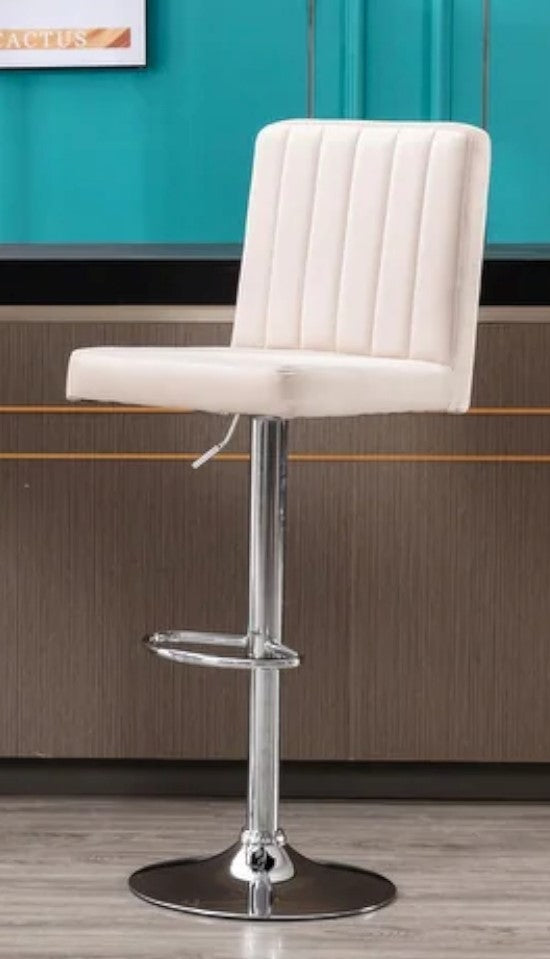 Nestani 2 Beige Velvet/Silver Metal Bar Stools