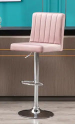 Nestani 2 Pink Velvet/Silver Metal Bar Stools