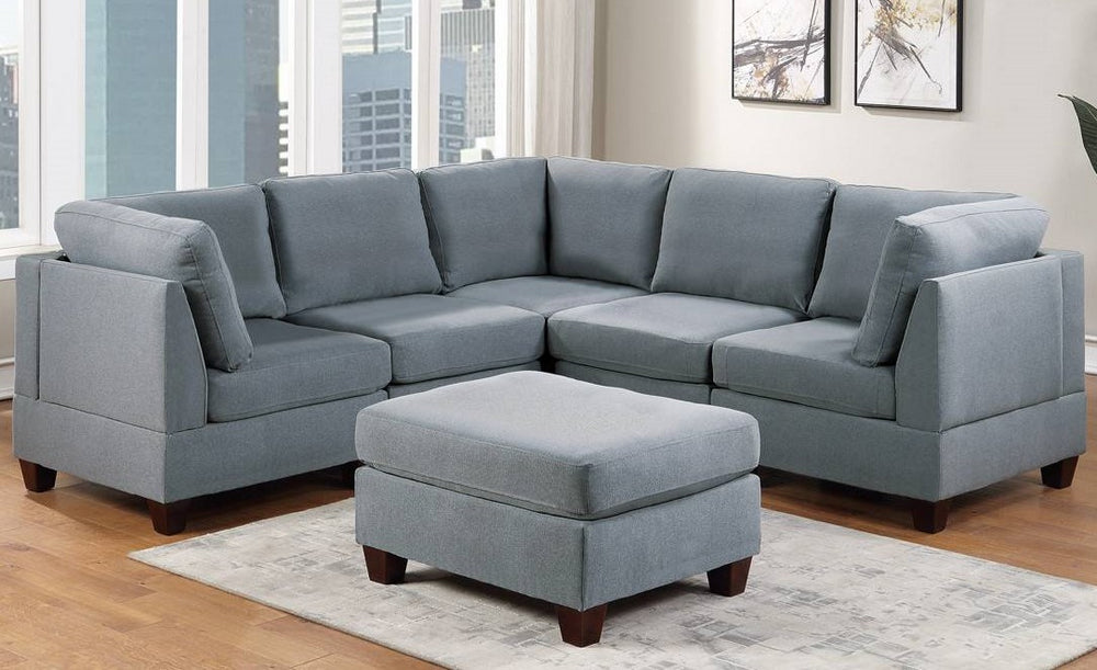 Neus Grey Fabric Modular Sectional with Ottoman