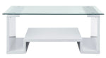 Nevaeh Clear Glass/White High Gloss Wood Coffee Table with Shelf