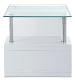 Nevaeh Clear Glass/White High Gloss Wood End Table with Shelf