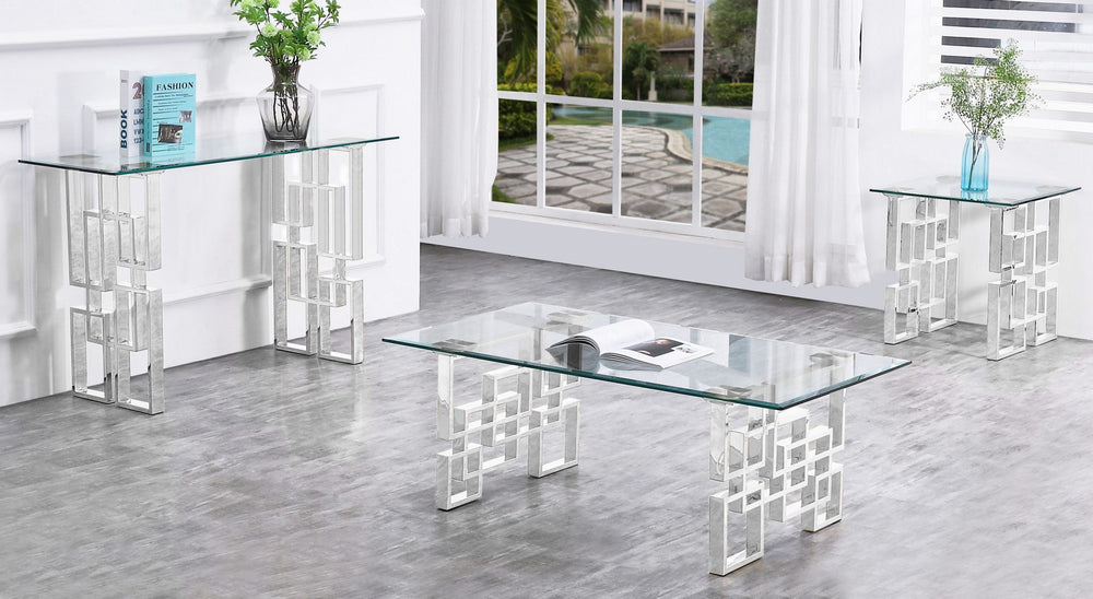 Nikola 3-Pc Clear Glass/Metal Table Set