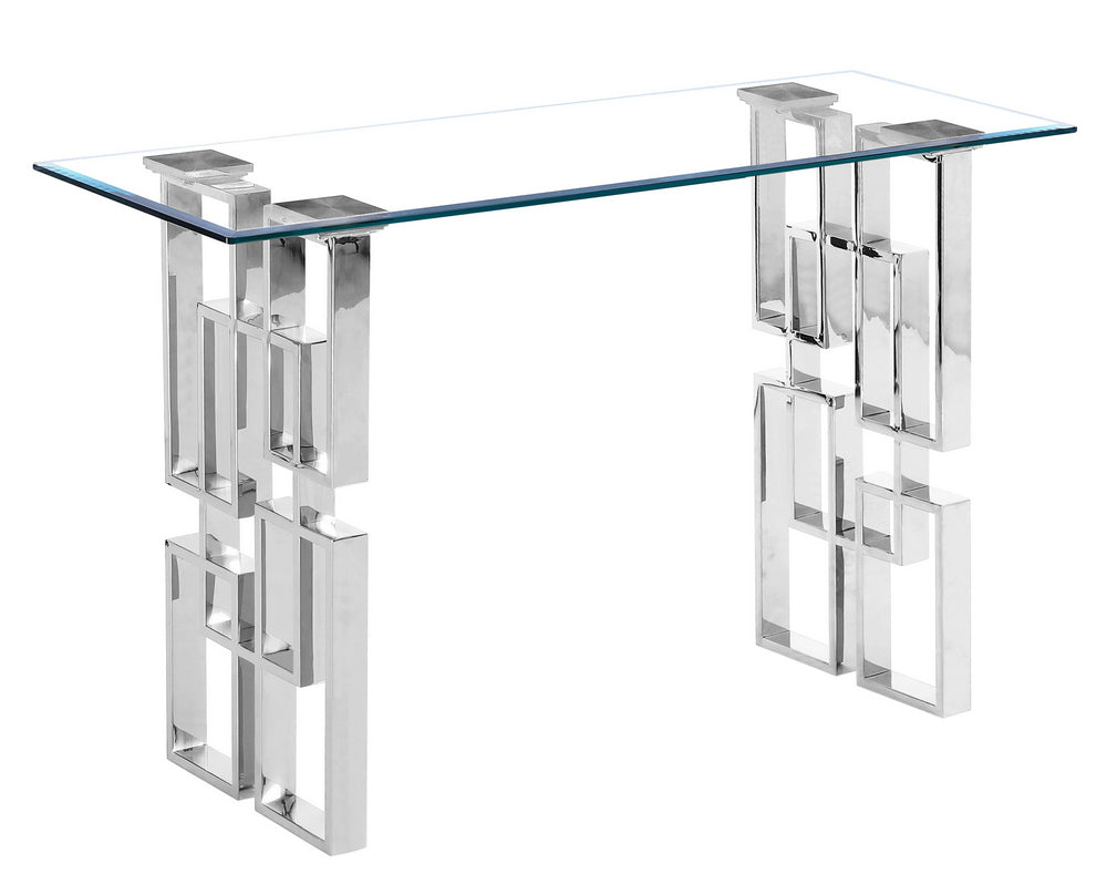 Nikola Clear Glass/Silver Console Table