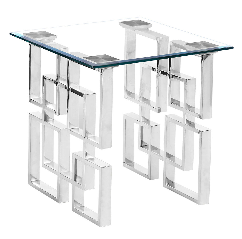 Nikola Clear Glass/Silver Metal End Table