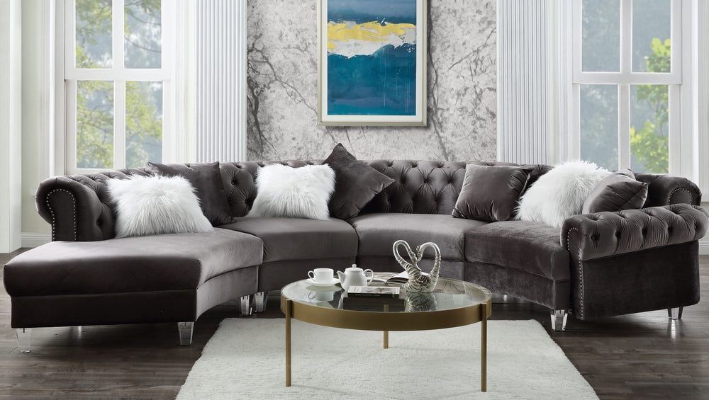 Ninagold 4-Pc Gray Velvet Button Tufted LAF Sectional Sofa