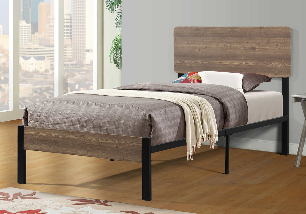 Nolan Grayish Brown Wood/Black Metal Twin Platform Bed