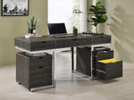 Noorvik 3-Pc Dark Oak Wood/Chrome Metal Office Set