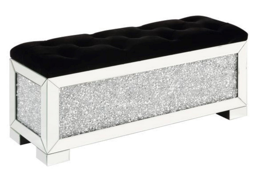 Noralie Black Upholstered/Mirrored Frame Bench with Storage