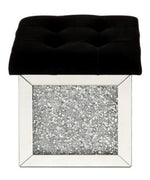 Noralie Black Upholstered/Mirrored Frame Ottoman with Storage