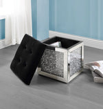 Noralie Black Upholstered/Mirrored Frame Ottoman with Storage