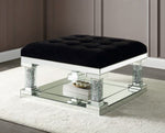 Noralie Black Upholstered/Mirrored Ottoman