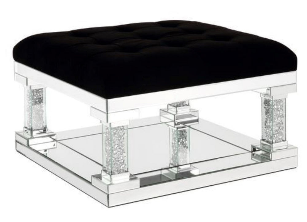 Noralie Black Upholstered/Mirrored Ottoman