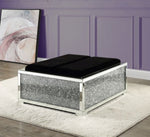 Noralie Black Upholstered Ottoman with Storage & Faux Diamonds