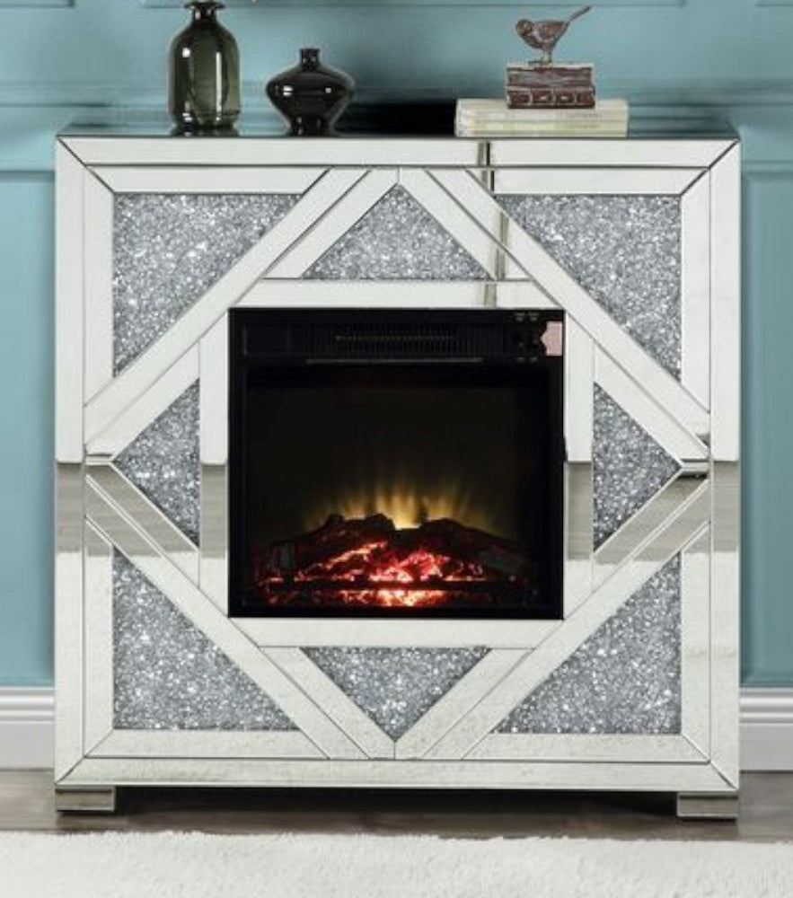 Noralie Geometric Design Mirrored Console Table with Fireplace