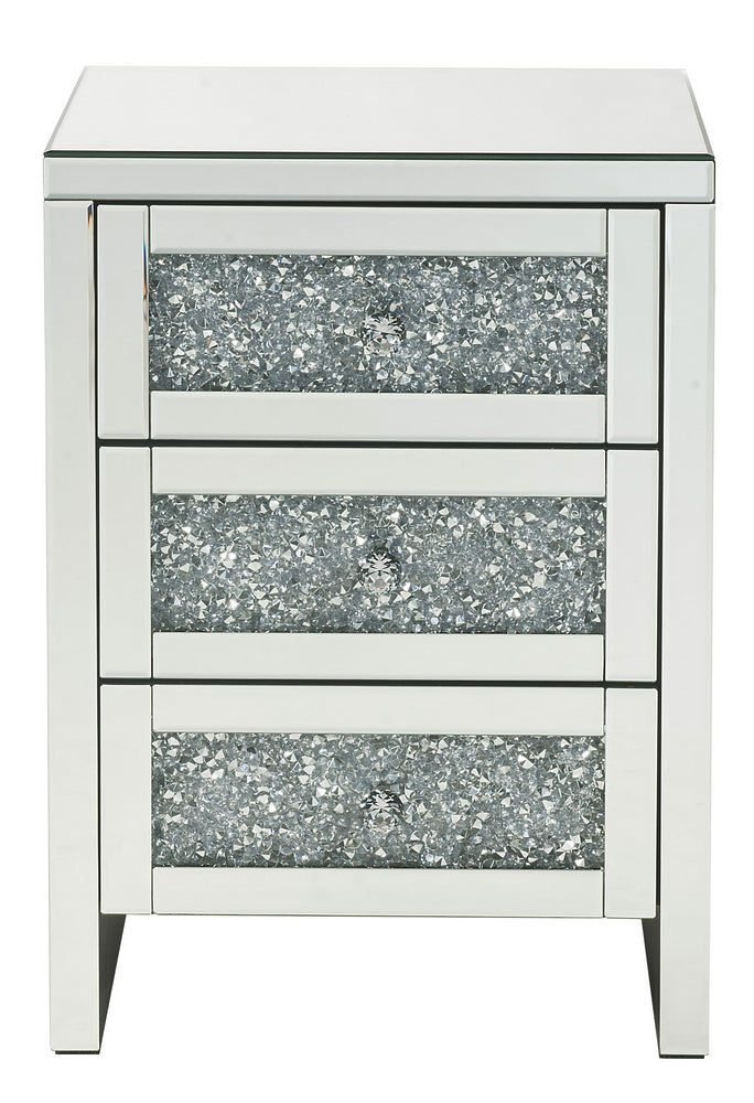 Noralie Mirrored 3-Drawer Accent Table with Faux Diamonds