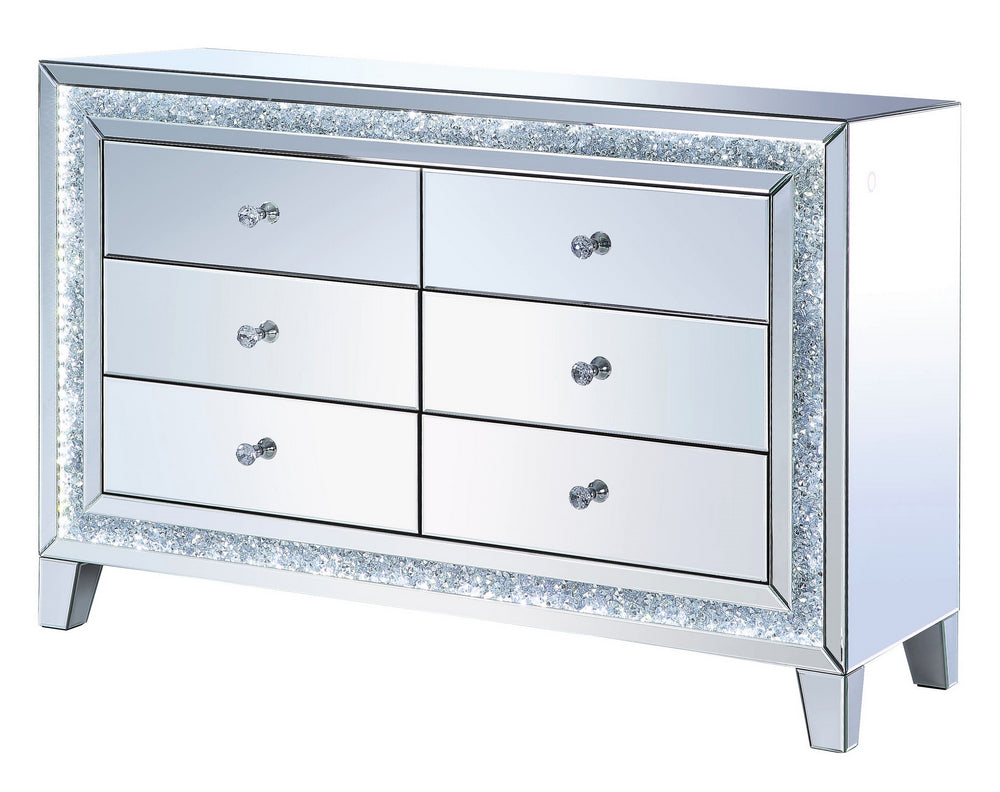 Noralie Mirrored 6-Drawer Accent Cabinet with Faux Diamonds