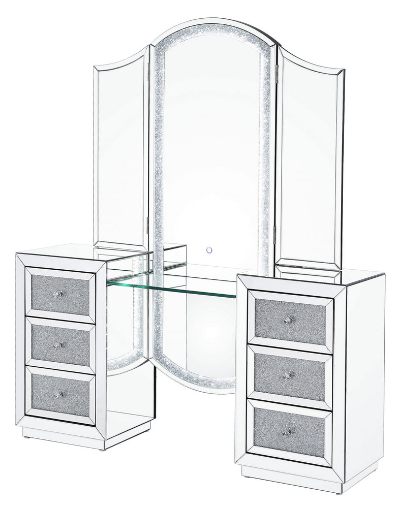 Noralie Mirrored 6-Drawer Vanity Desk with Mirror