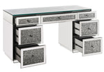 Noralie Mirrored 7-Drawer Writing Desk with Faux Diamonds