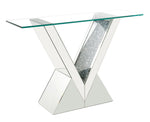 Noralie Mirrored/Clear Glass Console Table with Faux Diamonds