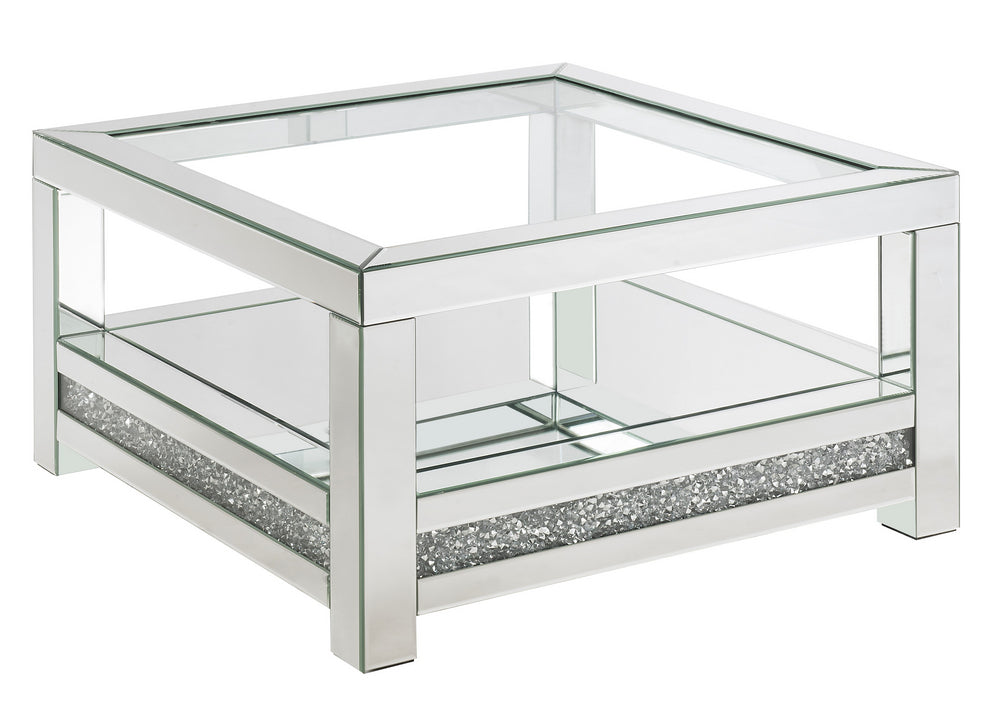 Noralie Mirrored Coffee Table with Clear Glass Top