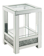 Noralie Mirrored End Table with Clear Glass Top