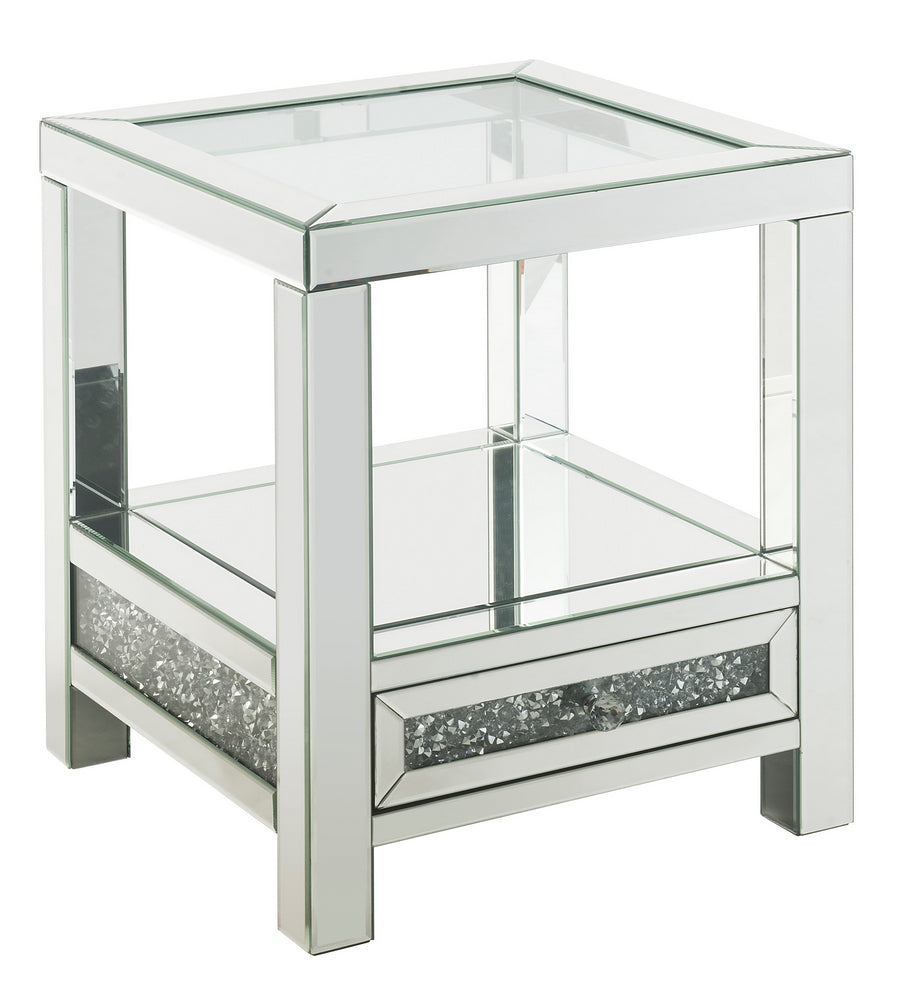 Noralie Mirrored End Table with Drawer & Shelf