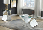 Noralie Mirrored/Faux Diamonds End Table with Clear Glass Top