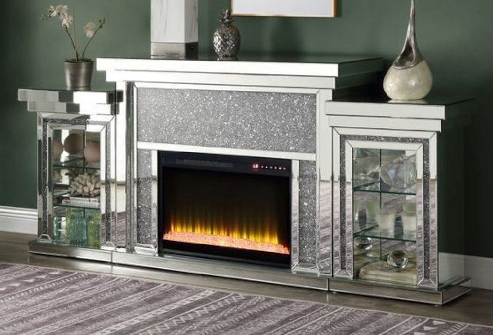 Noralie Mirrored TV Stand with Fireplace by Acme