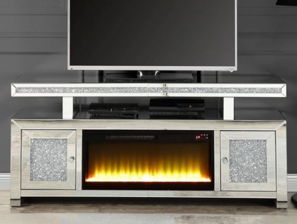 Noralie Mirrored Frame TV Stand with Fireplace