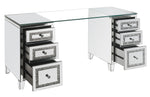 Noralie Mirrored/Glass 6-Drawer Writing Desk with Faux Diamonds