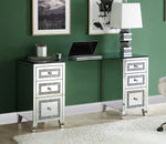 Noralie Mirrored/Glass 6-Drawer Writing Desk with Faux Diamonds